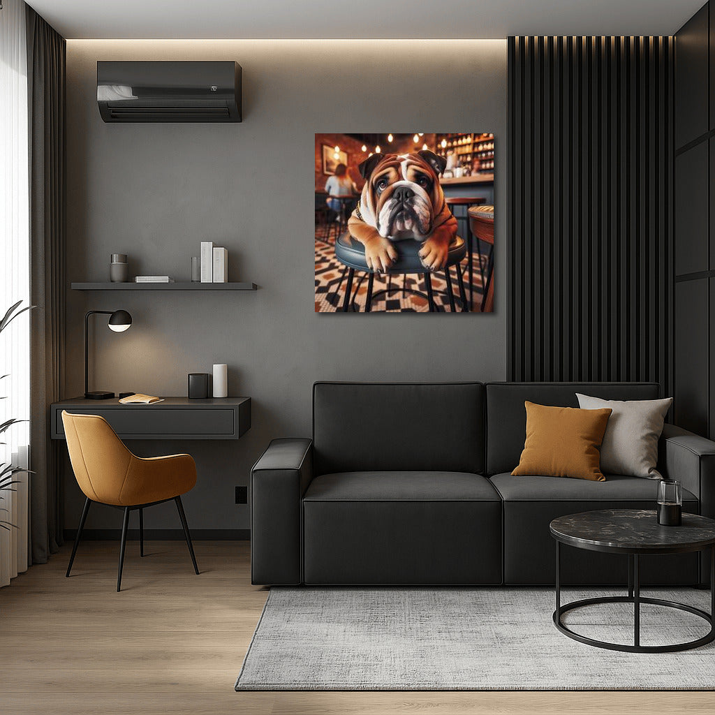 Bulldog in Cafe: Stylish Relaxation