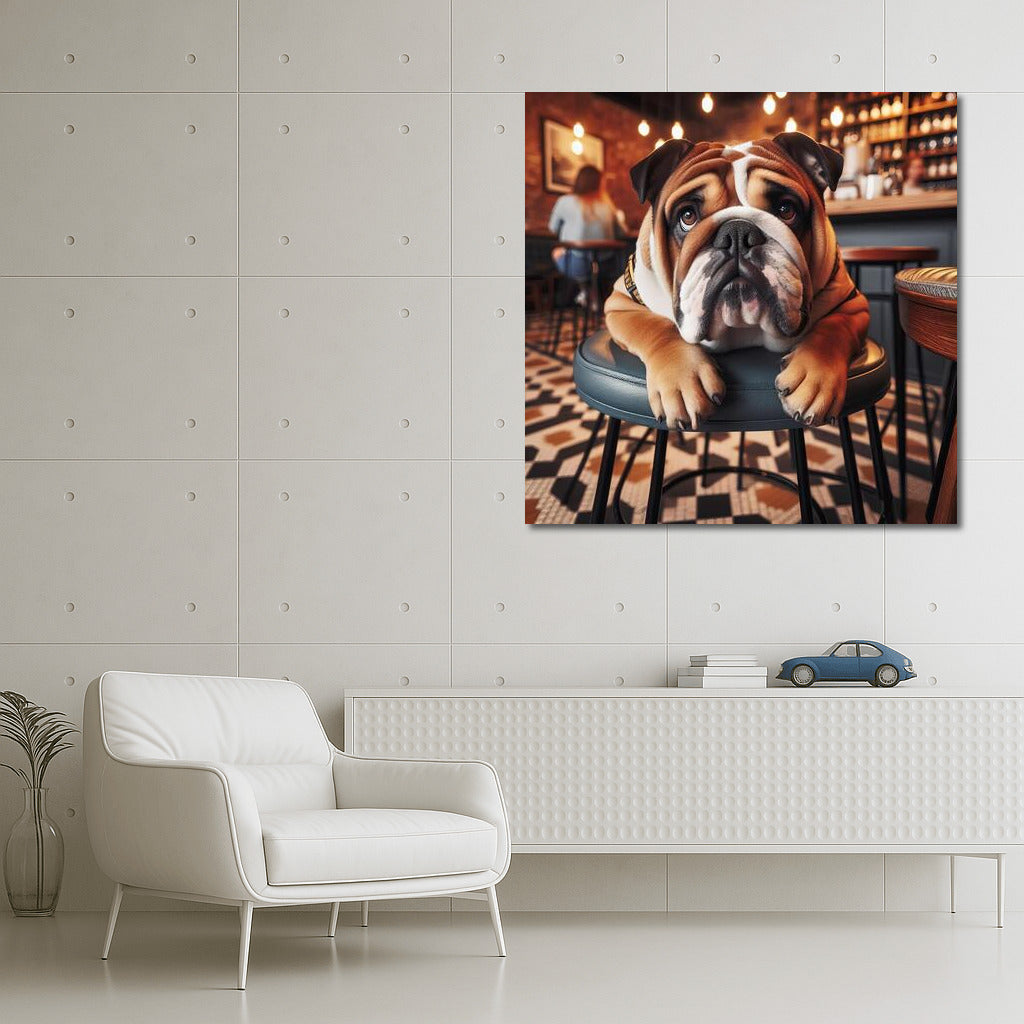 Bulldog in Cafe: Stylish Relaxation
