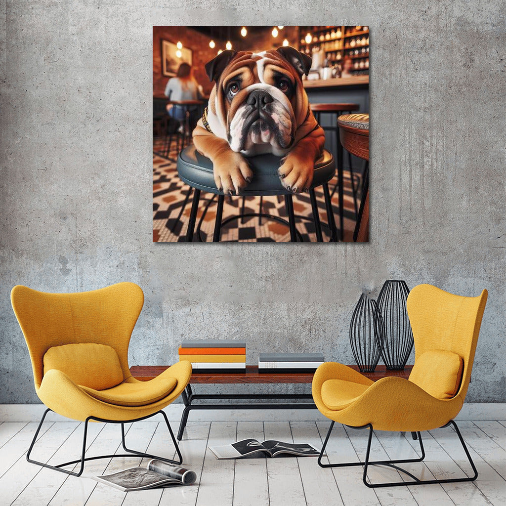 Bulldog in Cafe: Stylish Relaxation