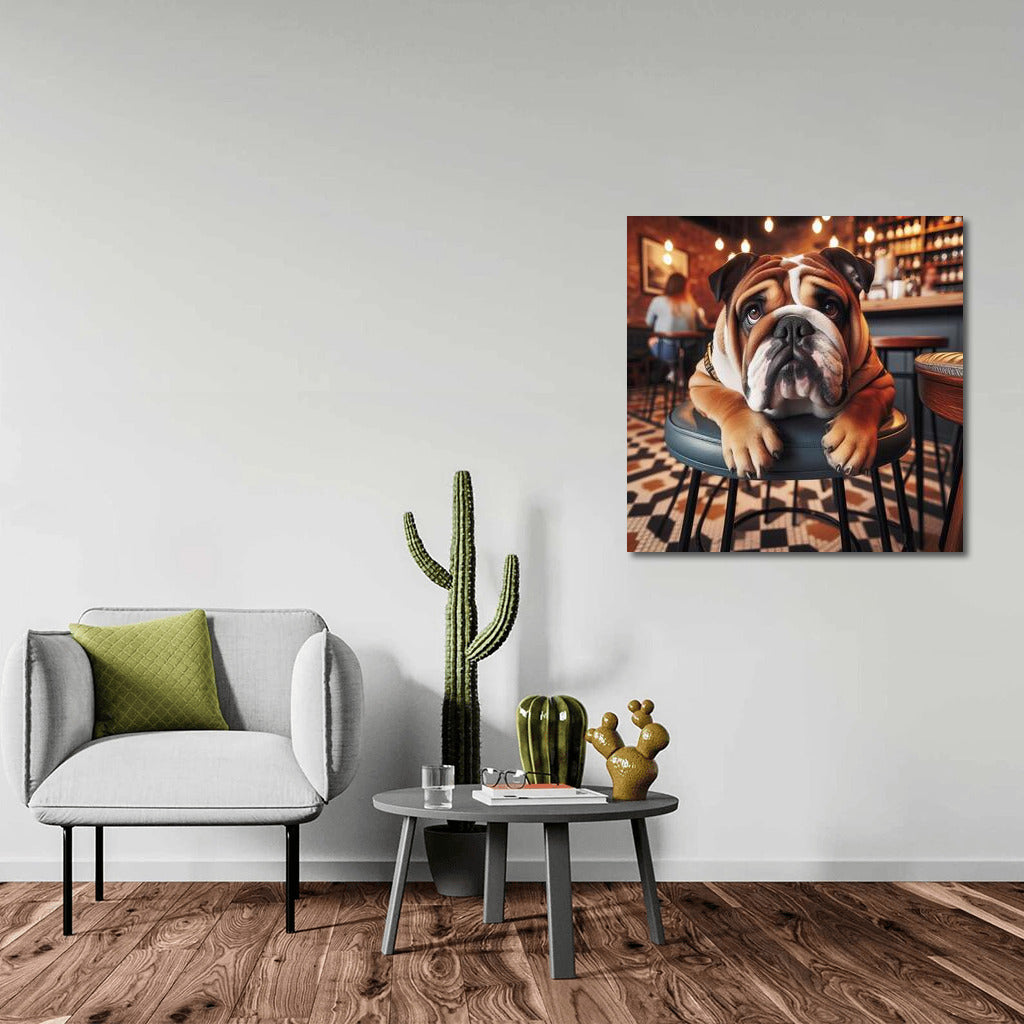 Bulldog in Cafe: Stylish Relaxation