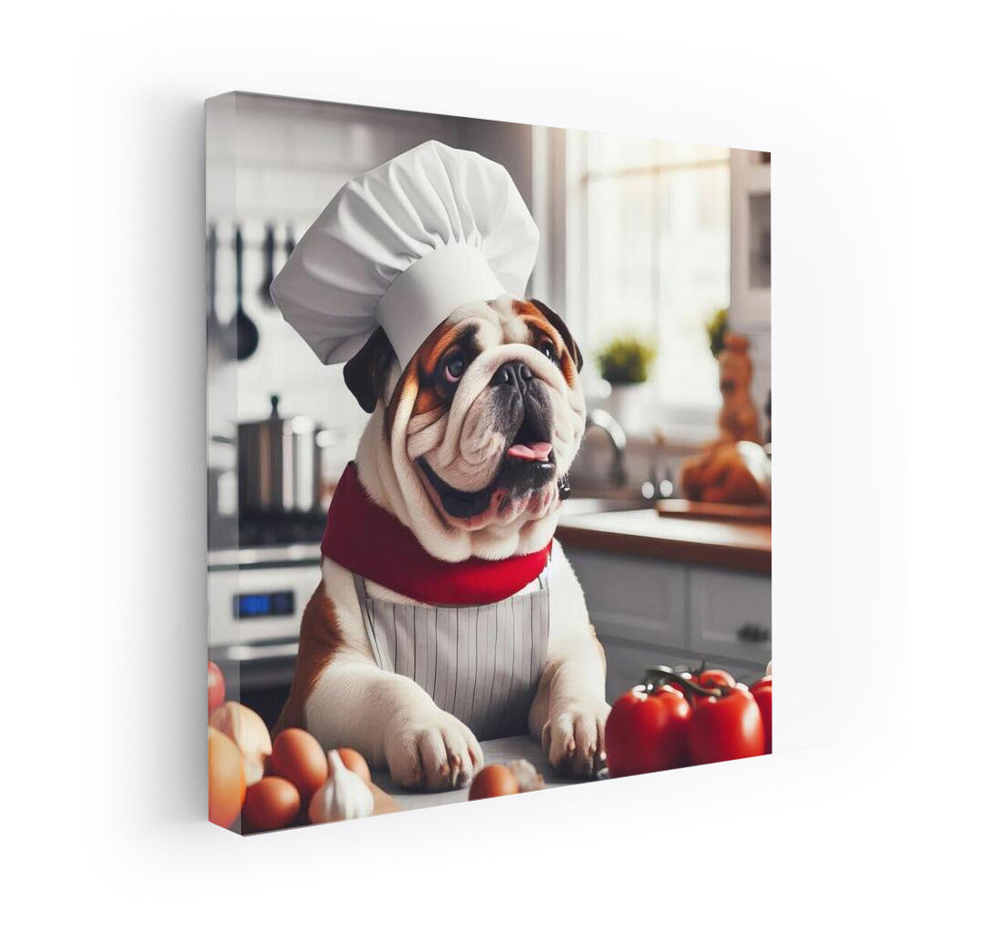 Chef Bulldog: English Bulldog in the Kitchen Cooking Dinner