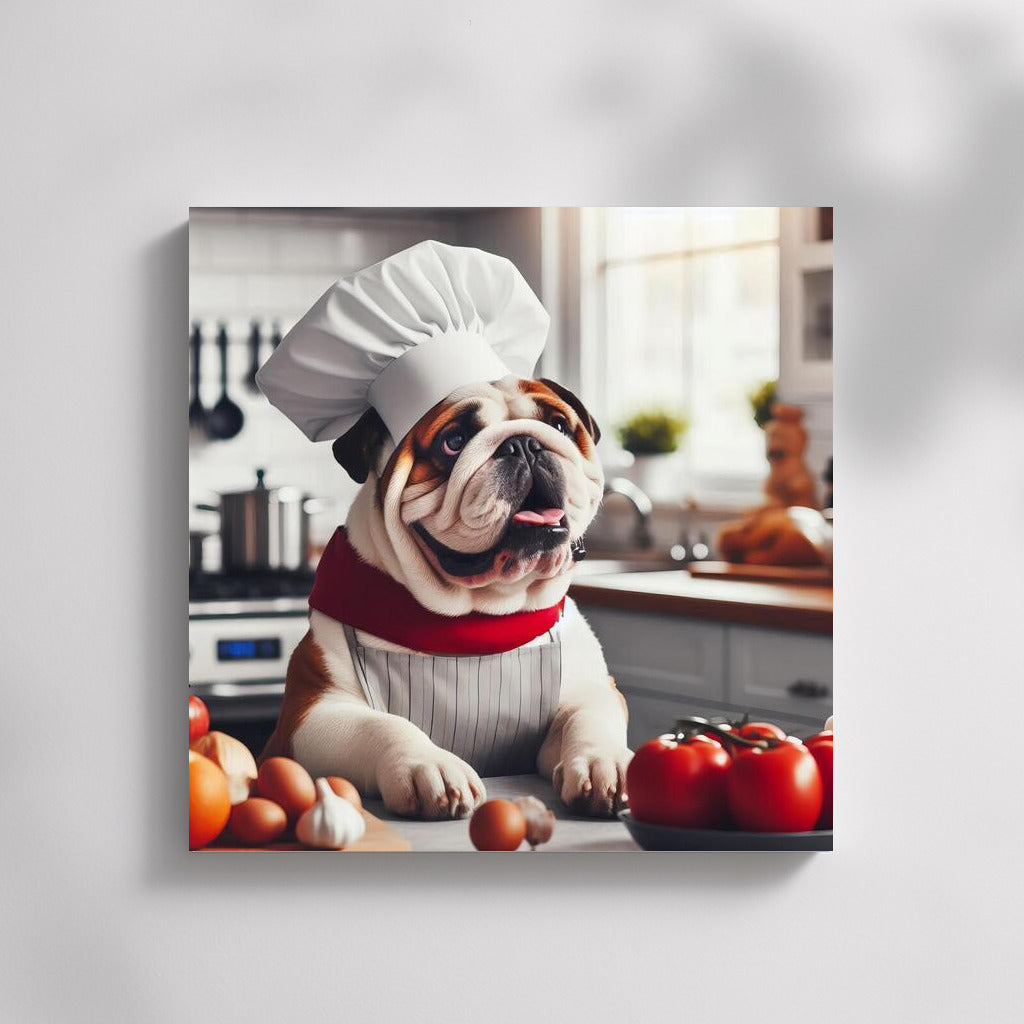 Chef Bulldog: English Bulldog in the Kitchen Cooking Dinner