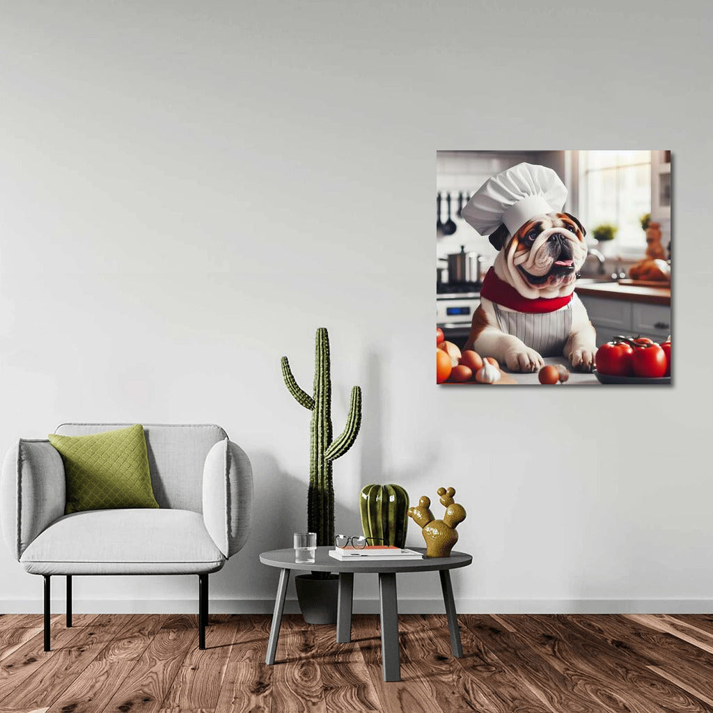 Chef Bulldog: English Bulldog in the Kitchen Cooking Dinner