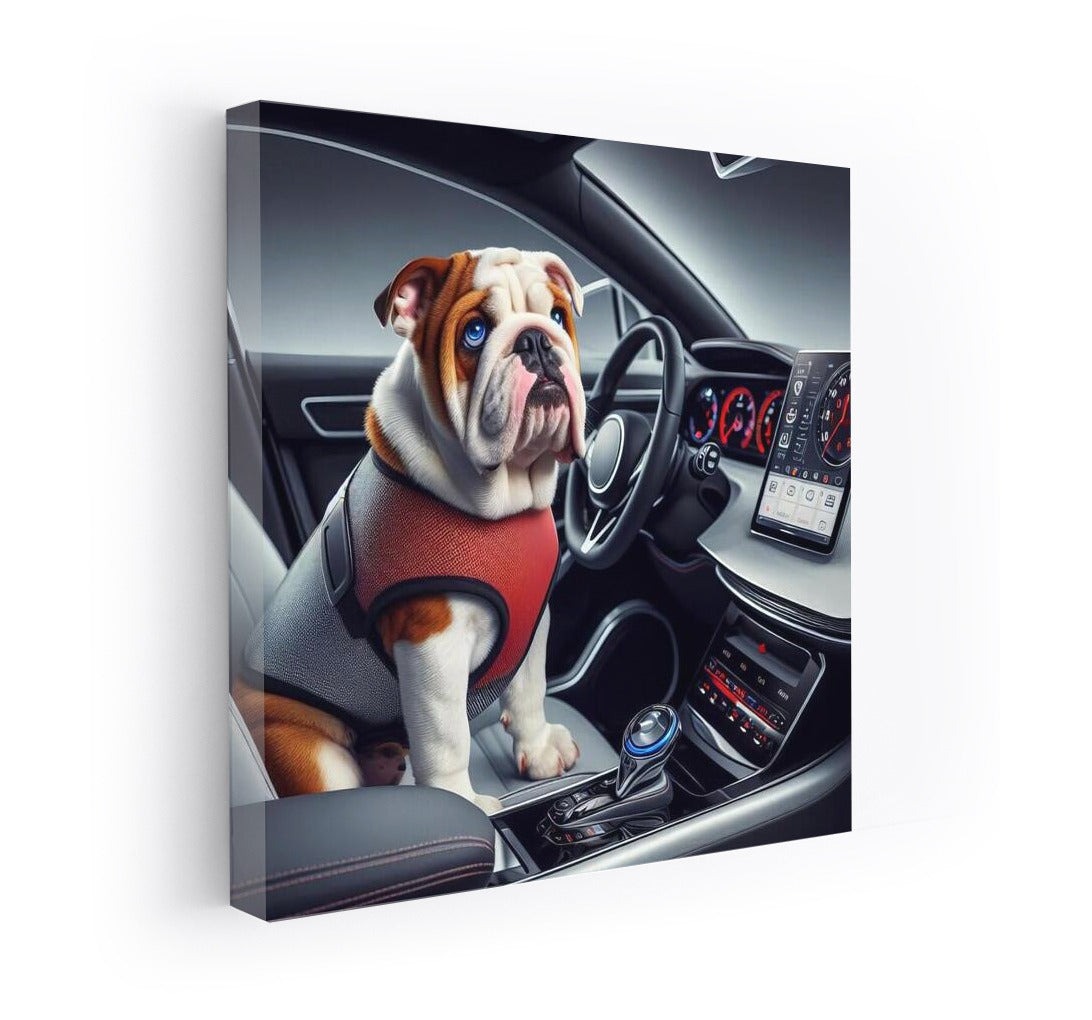Futuristic Voyage: English Bulldog in the Car of the Future