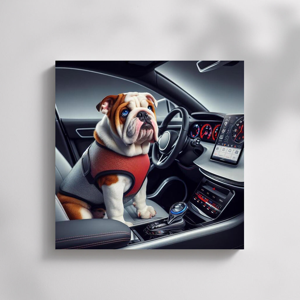 Futuristic Voyage: English Bulldog in the Car of the Future