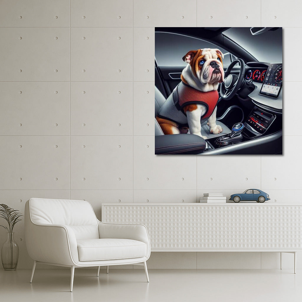 Futuristic Voyage: English Bulldog in the Car of the Future