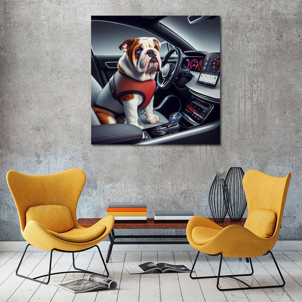 Futuristic Voyage: English Bulldog in the Car of the Future