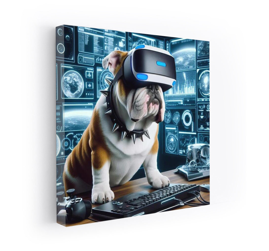 Virtual Dreams: English Bulldog in VR Reality