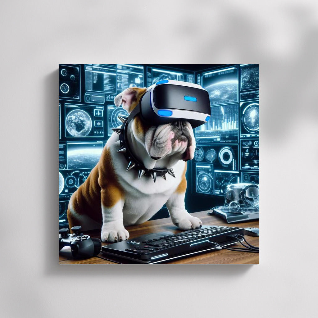 Virtual Dreams: English Bulldog in VR Reality