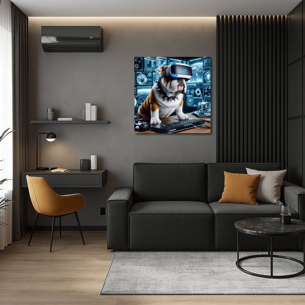 Virtual Dreams: English Bulldog in VR Reality