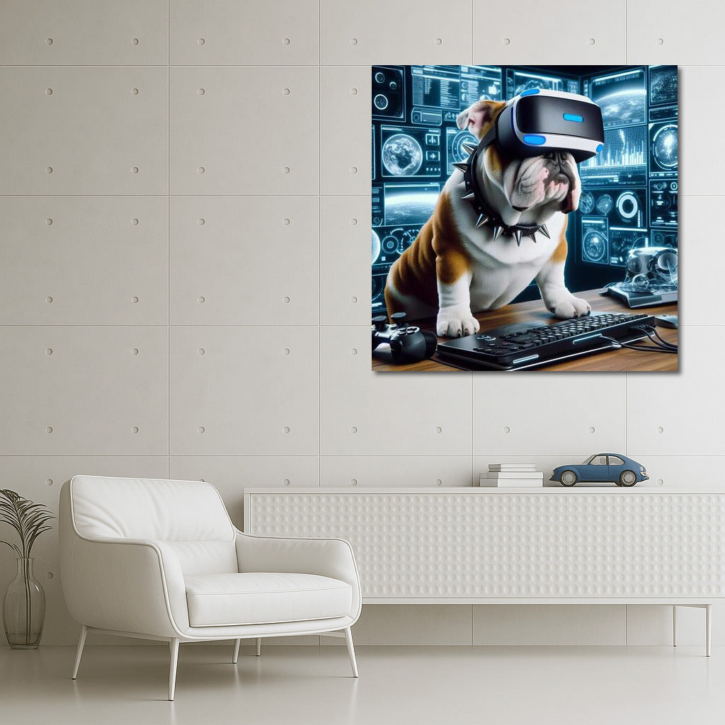 Virtual Dreams: English Bulldog in VR Reality