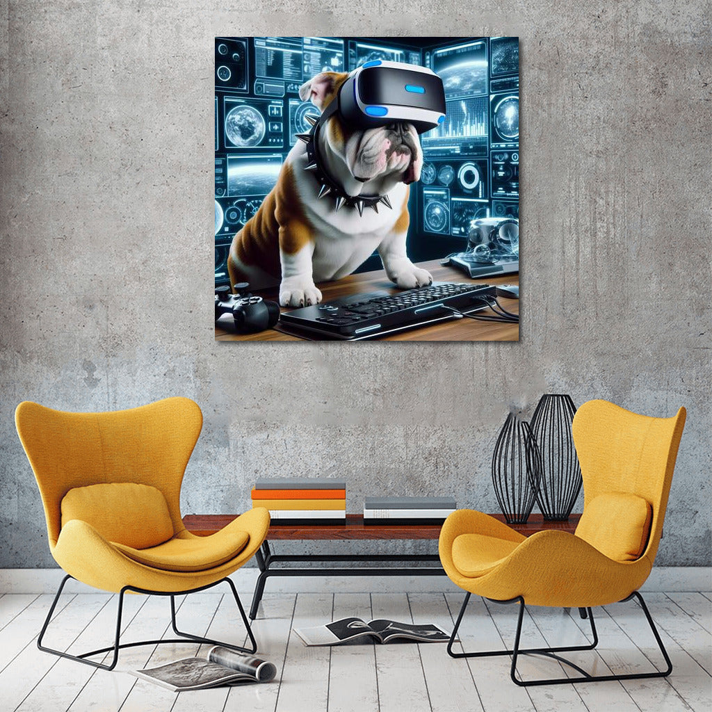 Virtual Dreams: English Bulldog in VR Reality
