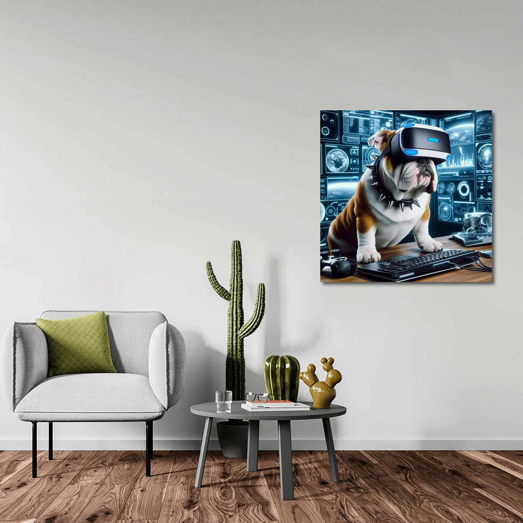 Virtual Dreams: English Bulldog in VR Reality