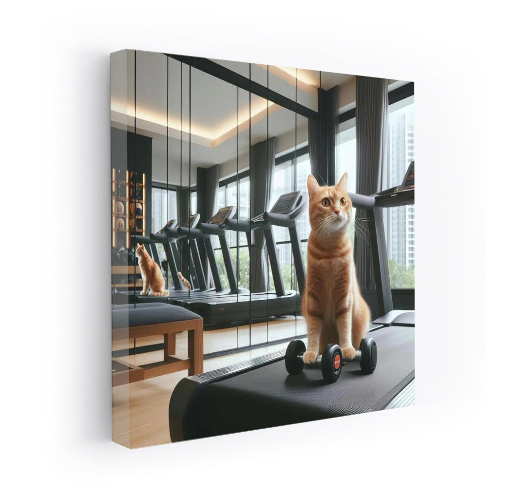 Fitness Cat on a Treadmill: Fluffy Athlete in a Modern Gym