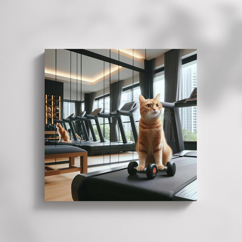Fitness Cat on a Treadmill: Fluffy Athlete in a Modern Gym