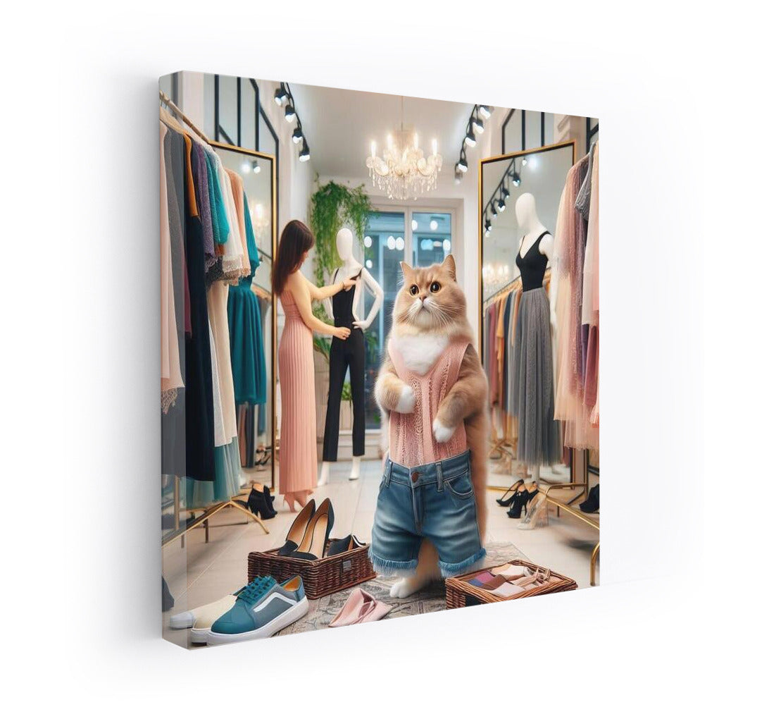 Fashionable Cat in the Boutique: Stylish Fittings Among the Mannequins