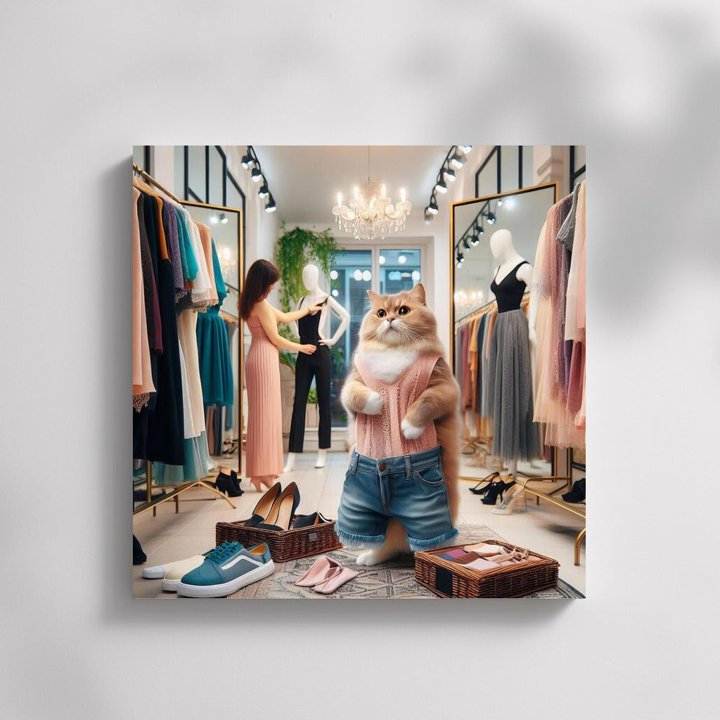 Fashionable Cat in the Boutique: Stylish Fittings Among the Mannequins