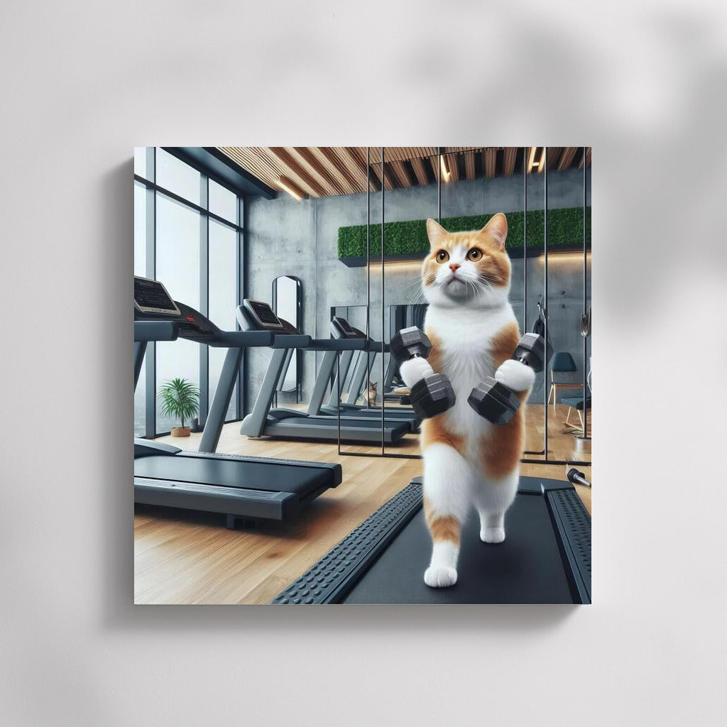 Fitness Cat: Motivational Poster with Dumbbells for the Gym