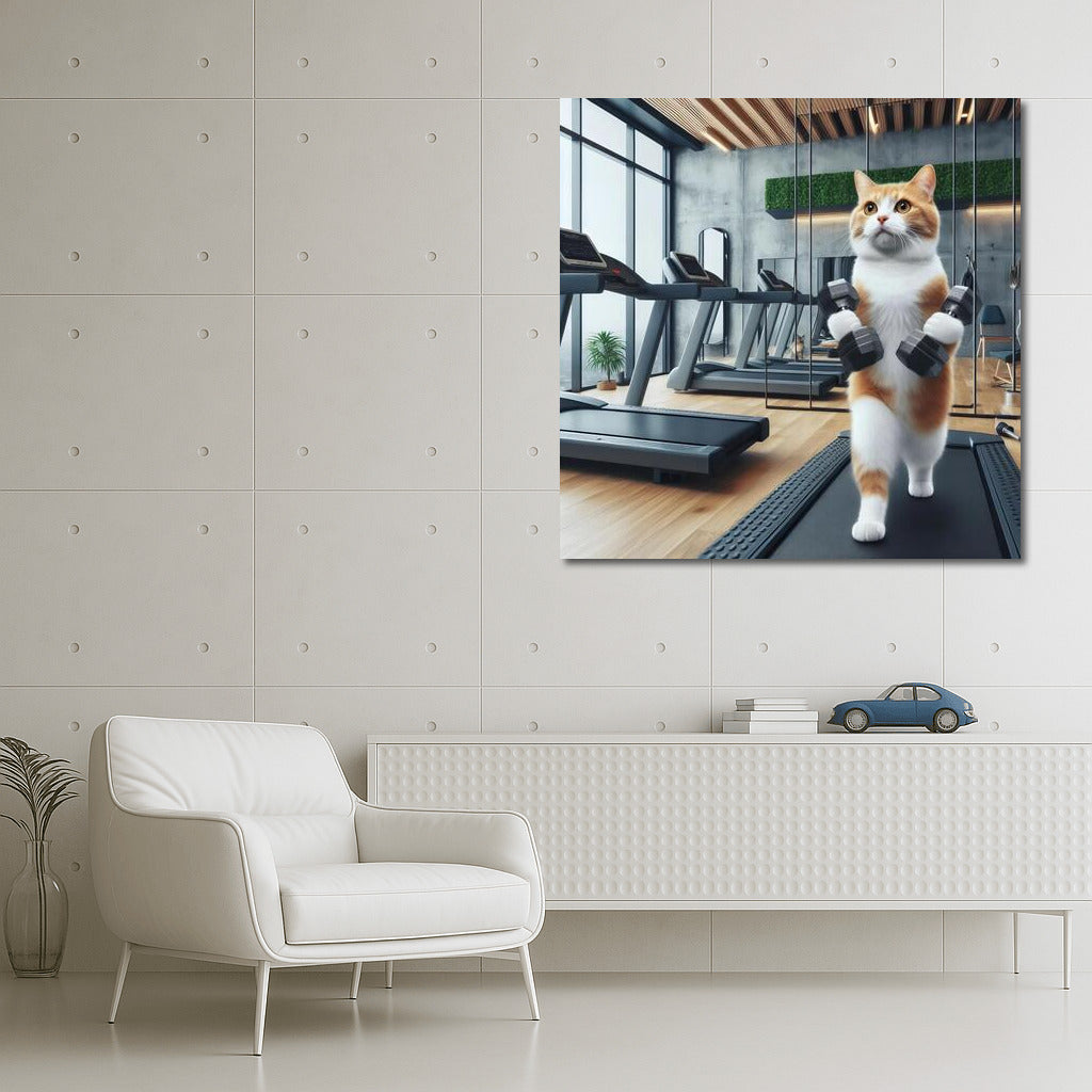 Fitness Cat: Motivational Poster with Dumbbells for the Gym