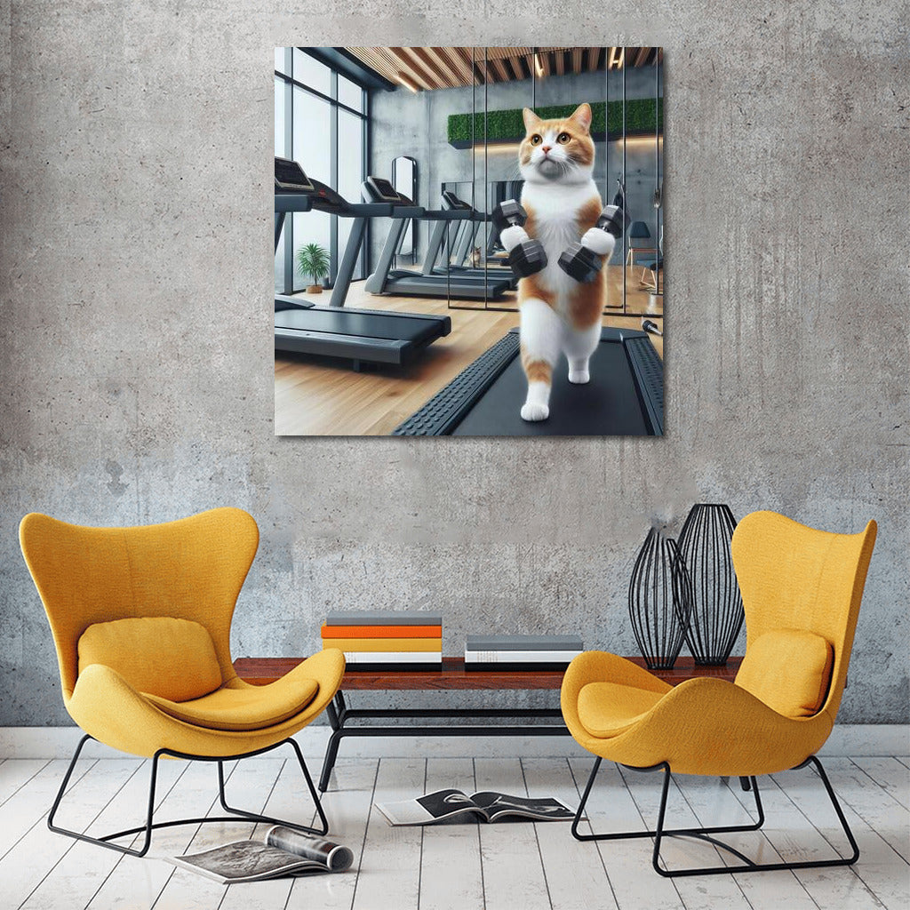 Fitness Cat: Motivational Poster with Dumbbells for the Gym