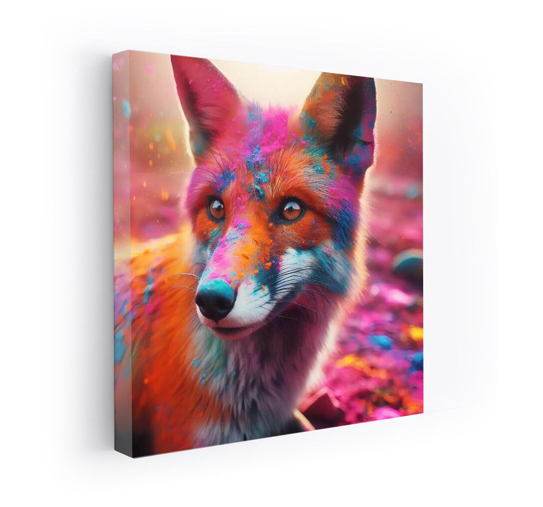 Holi Festival: Fox in Bright Colors