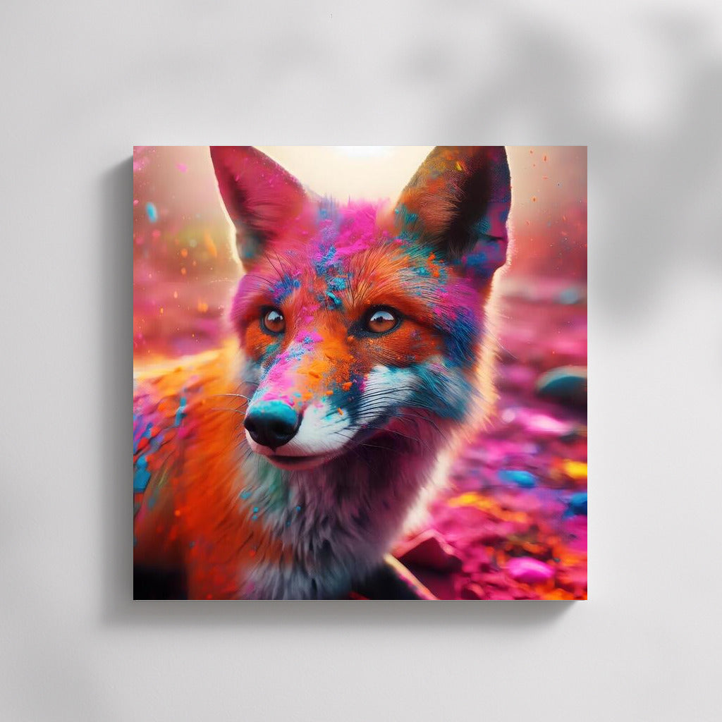 Holi Festival: Fox in Bright Colors