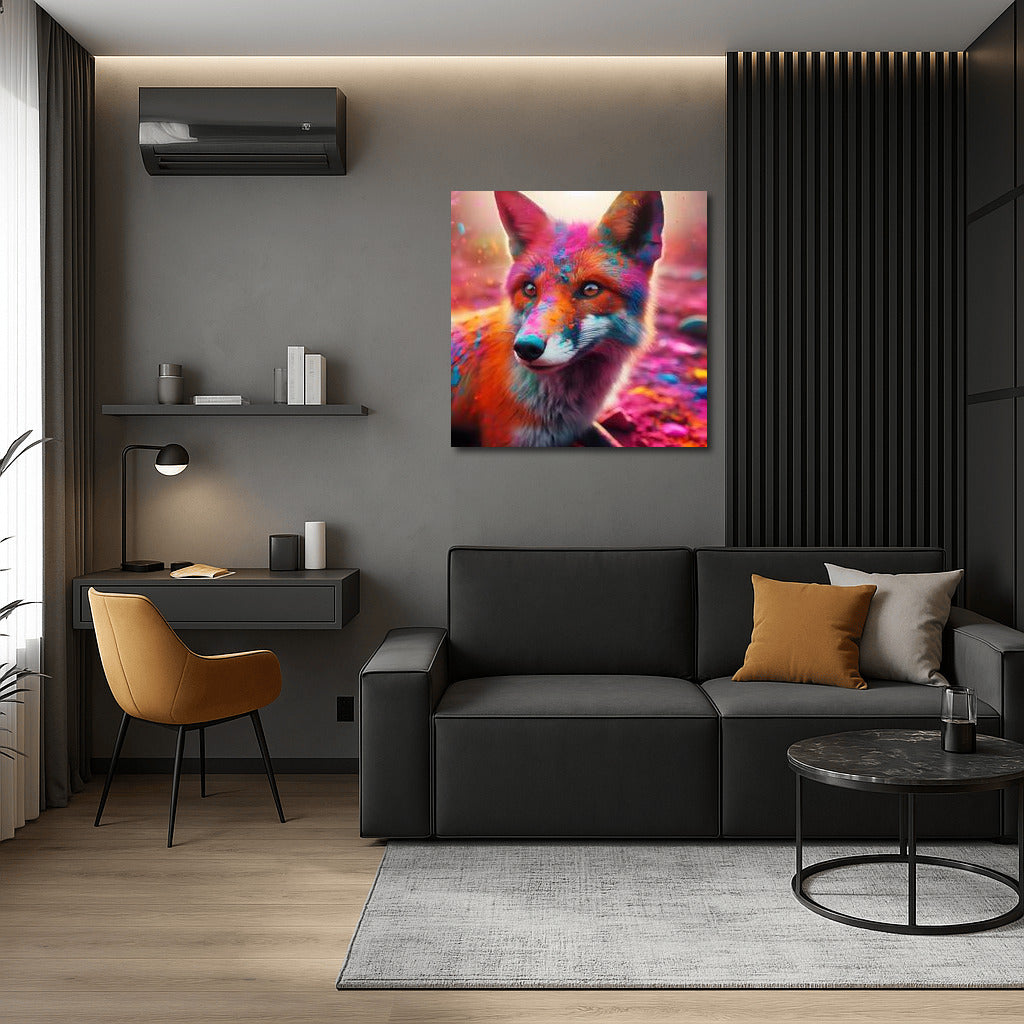 Holi Festival: Fox in Bright Colors