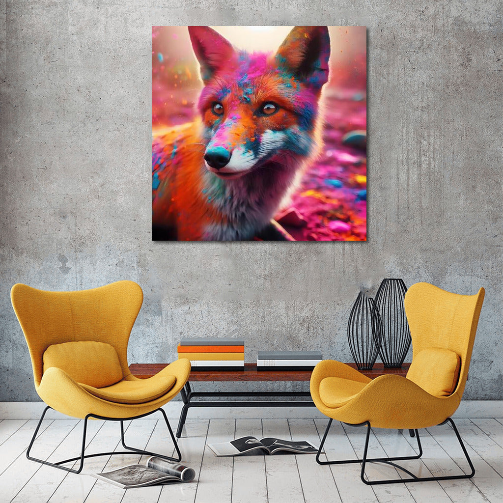 Holi Festival: Fox in Bright Colors