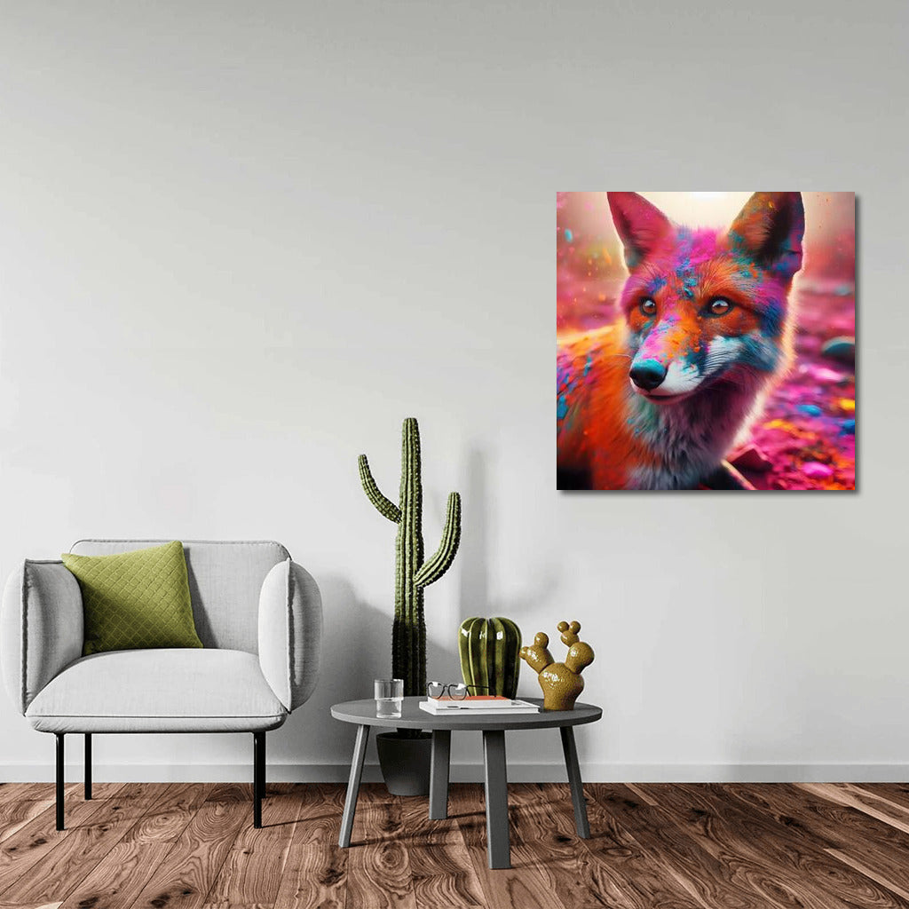 Holi Festival: Fox in Bright Colors