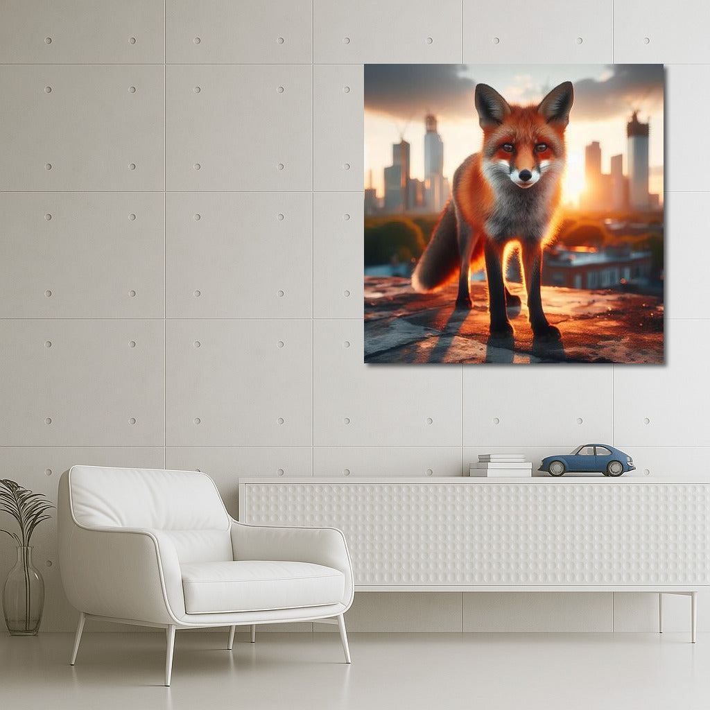 Mysterious Fox at Urban Sunset: Fox Urban Rooftop 4