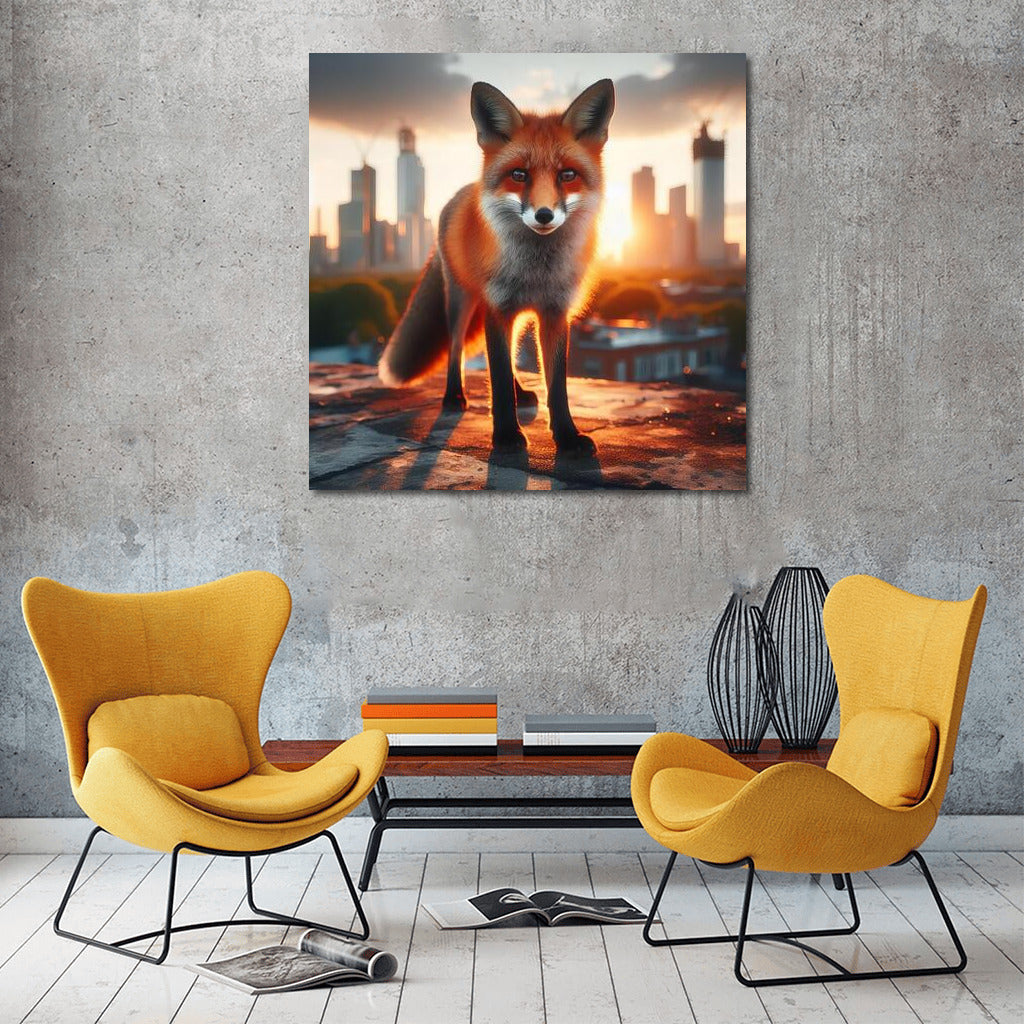Mysterious Fox at Urban Sunset: Fox Urban Rooftop 4