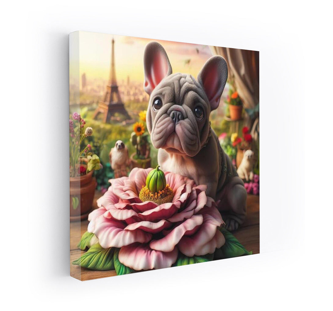 French Bulldog on a Giant Flower: Traveling Around the World