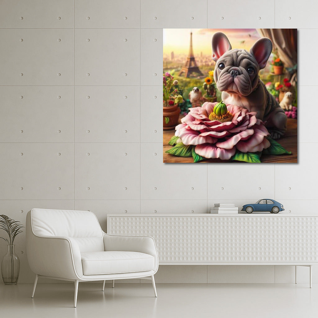 French Bulldog on a Giant Flower: Traveling Around the World