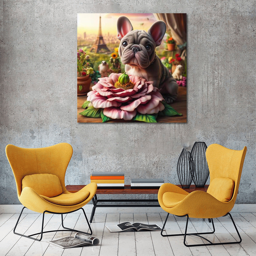 French Bulldog on a Giant Flower: Traveling Around the World