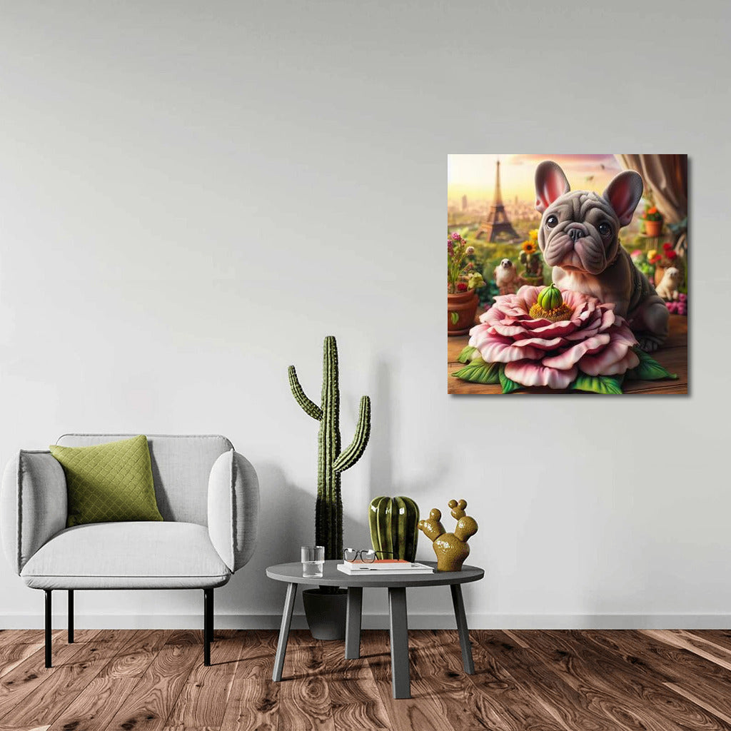 French Bulldog on a Giant Flower: Traveling Around the World