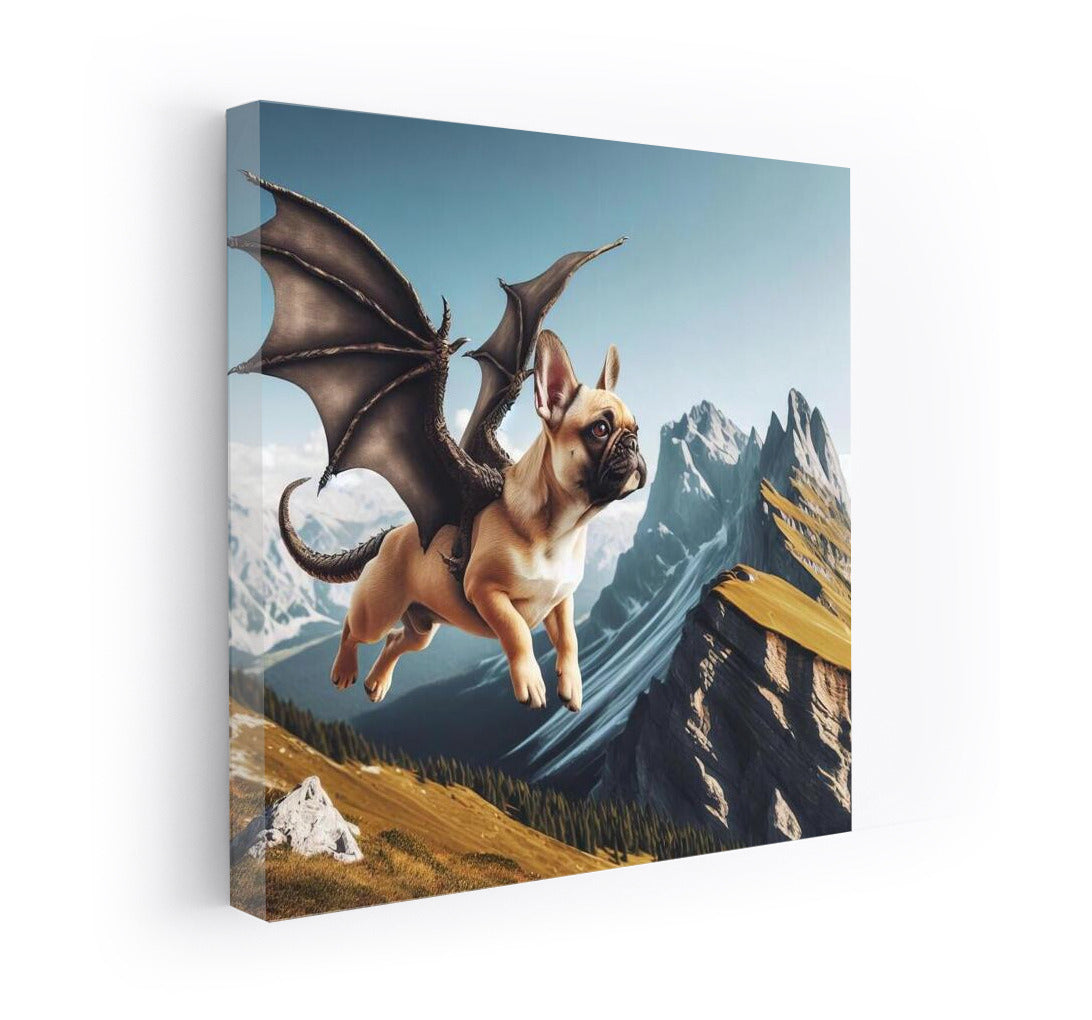 French Bulldog Dragon: Flight Over Mountain Peaks