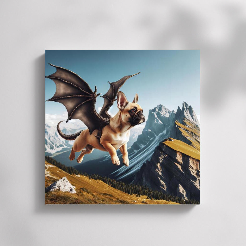 French Bulldog Dragon: Flight Over Mountain Peaks