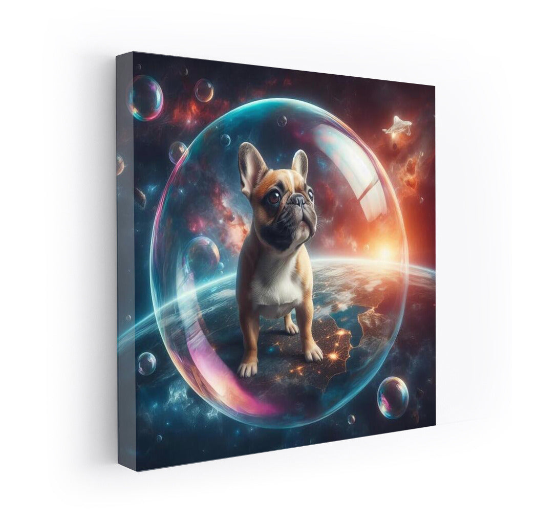 French Bulldog in Space: Traveling in a Soap Bubble