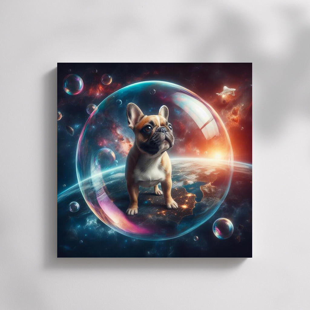 French Bulldog in Space: Traveling in a Soap Bubble