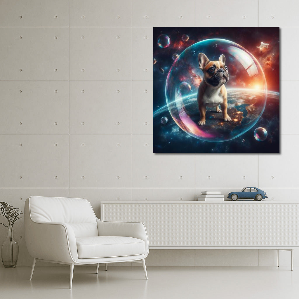 French Bulldog in Space: Traveling in a Soap Bubble
