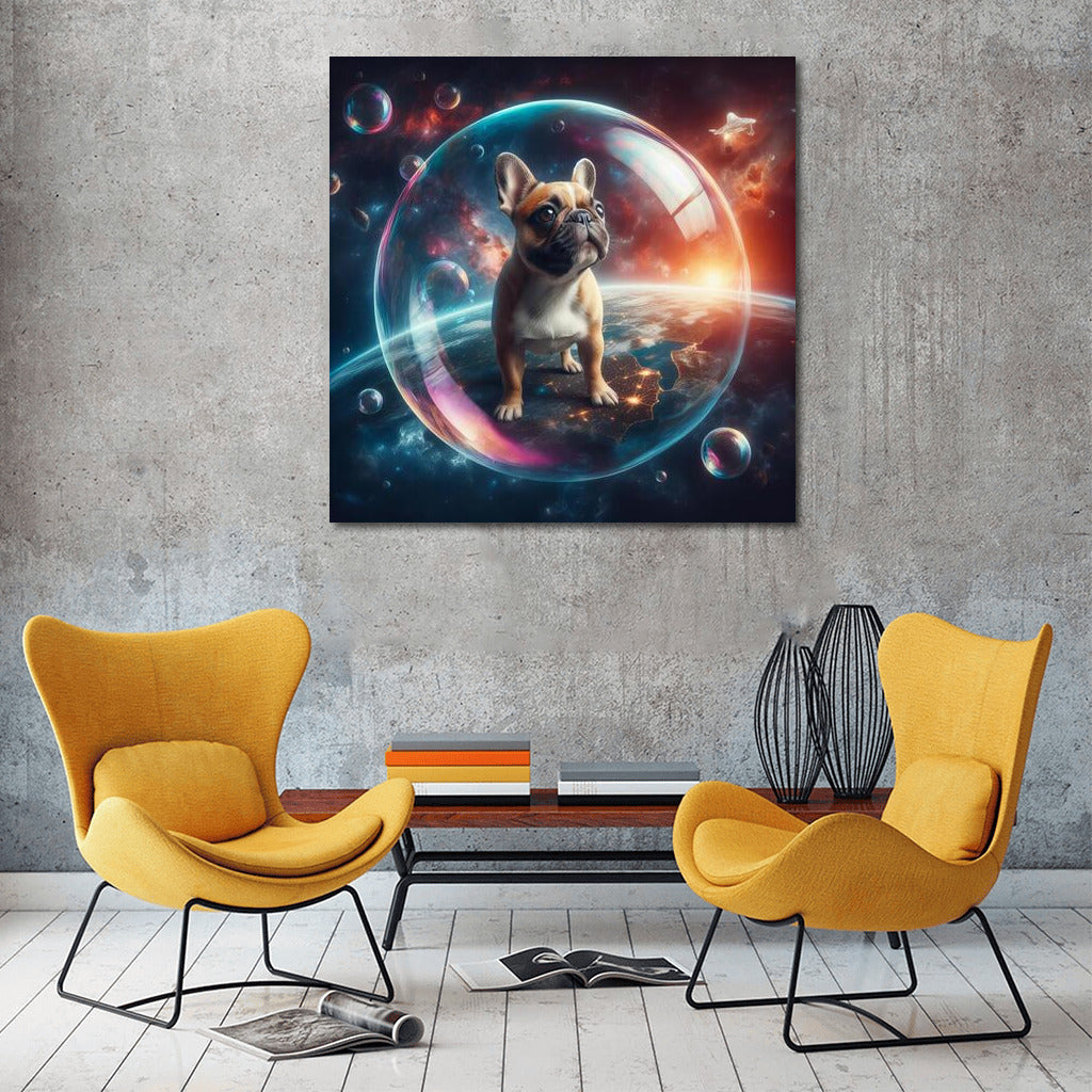 French Bulldog in Space: Traveling in a Soap Bubble