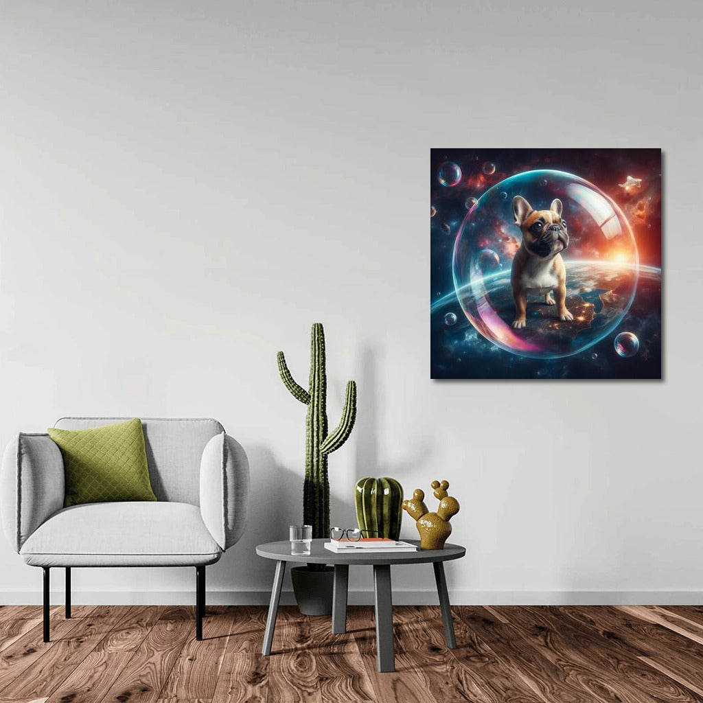 French Bulldog in Space: Traveling in a Soap Bubble