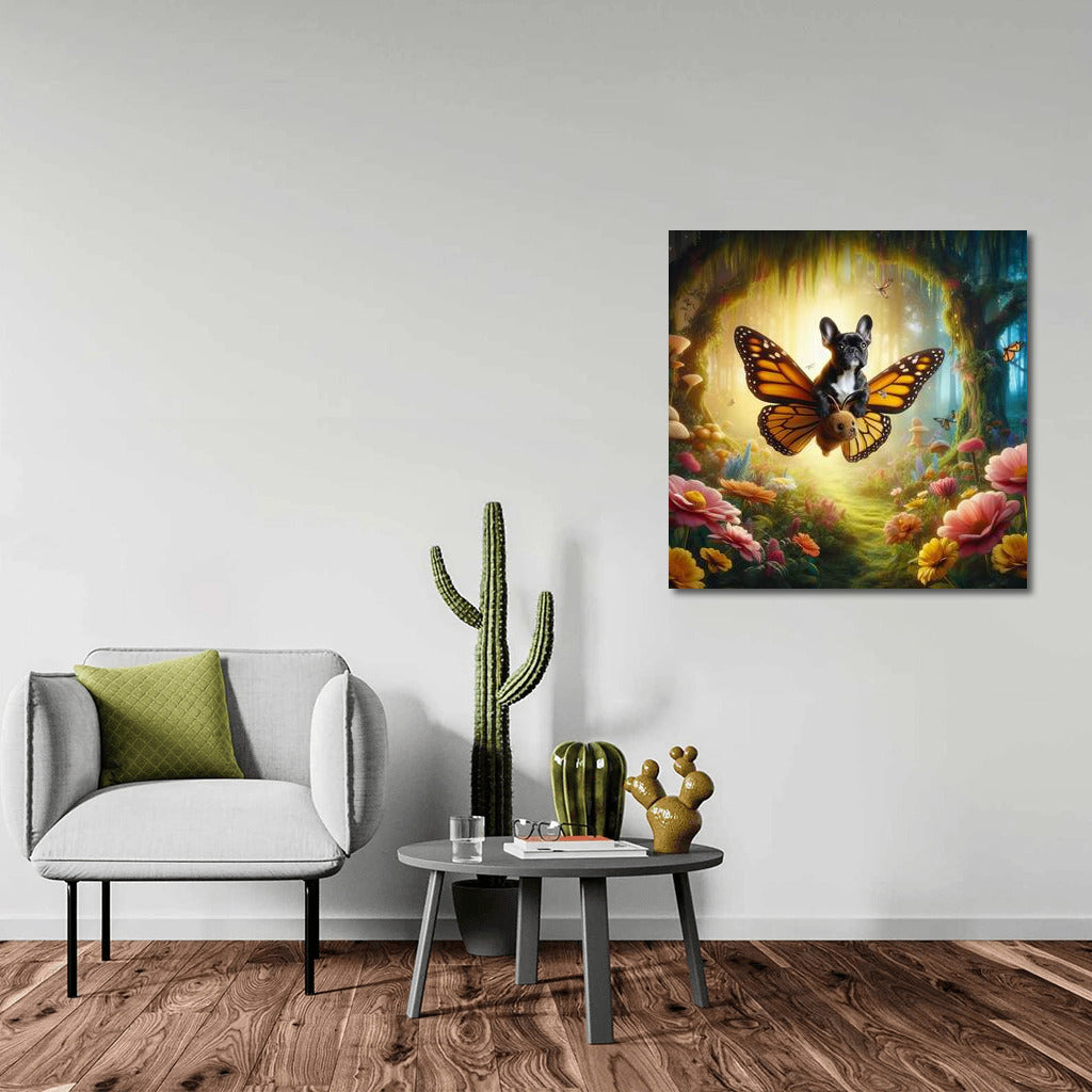 French Bulldog on a Butterfly: A Fairytale Flight in a Magical Forest