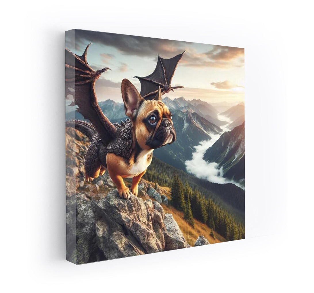French Bulldog Dragon: Flight Over Mountain Peaks