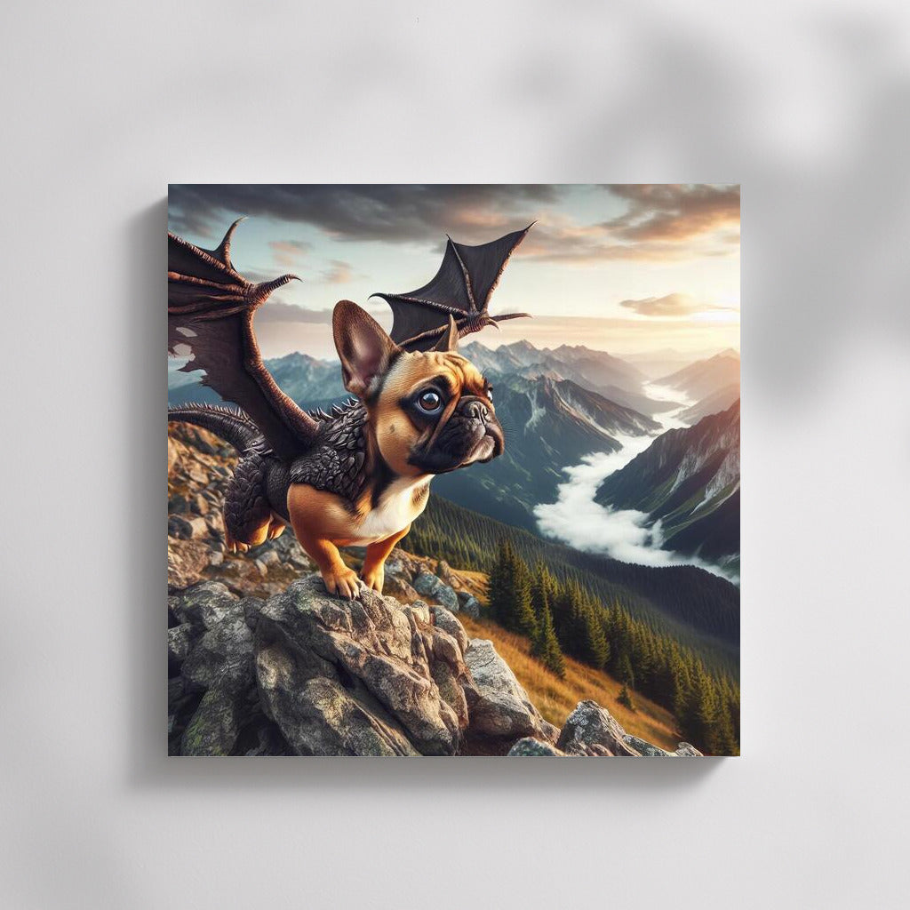 French Bulldog Dragon: Flight Over Mountain Peaks