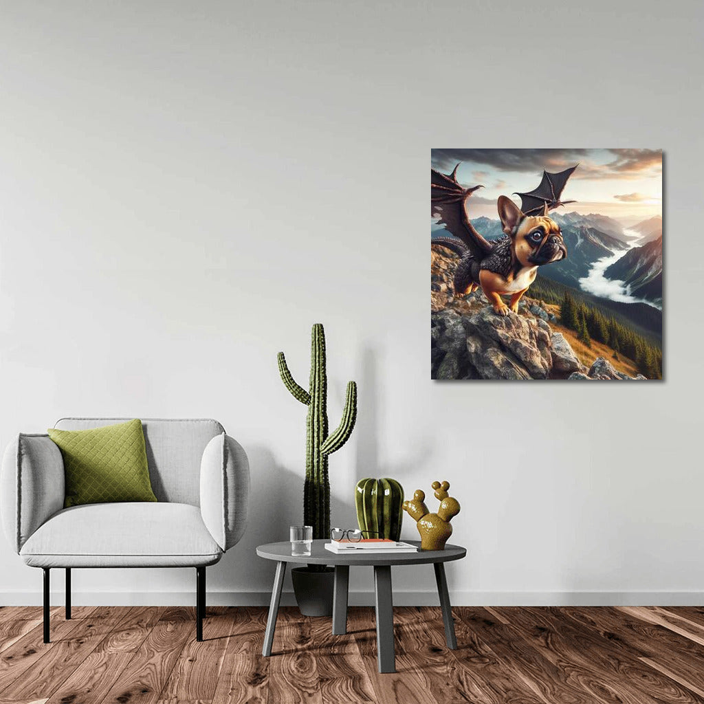 French Bulldog Dragon: Flight Over Mountain Peaks