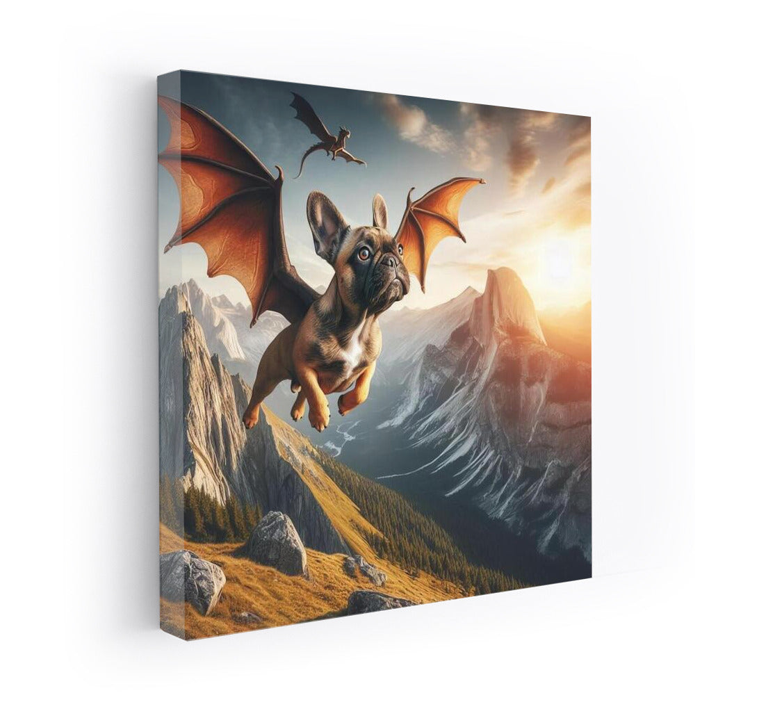 French Bulldog Dragon: Flight Over Mountain Peaks