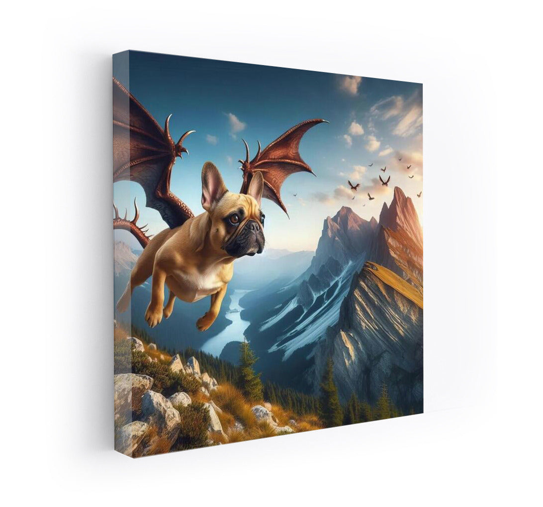French Bulldog Dragon: Flight Over Mountain Peaks