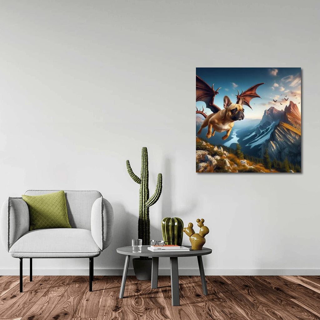 French Bulldog Dragon: Flight Over Mountain Peaks