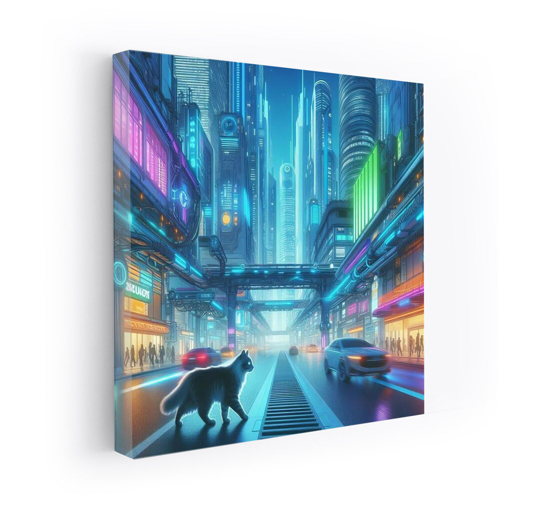 Neon Cat in the Heart of a Futuristic Metropolis